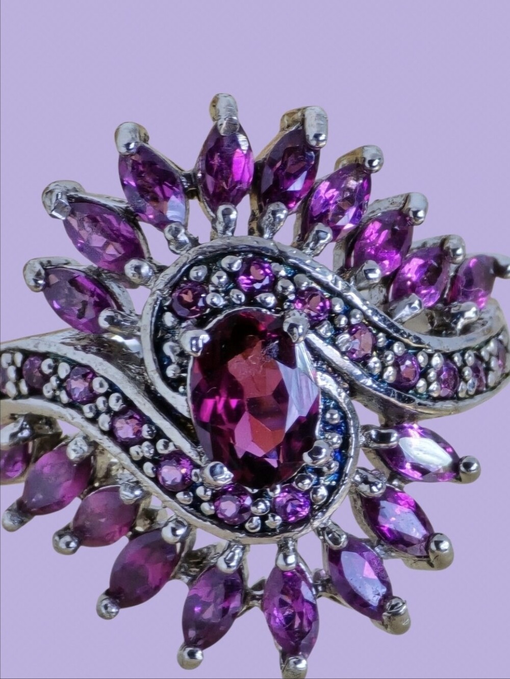 Sterling Silver Ring Sz With Natural Rhodolite Garnet Gems